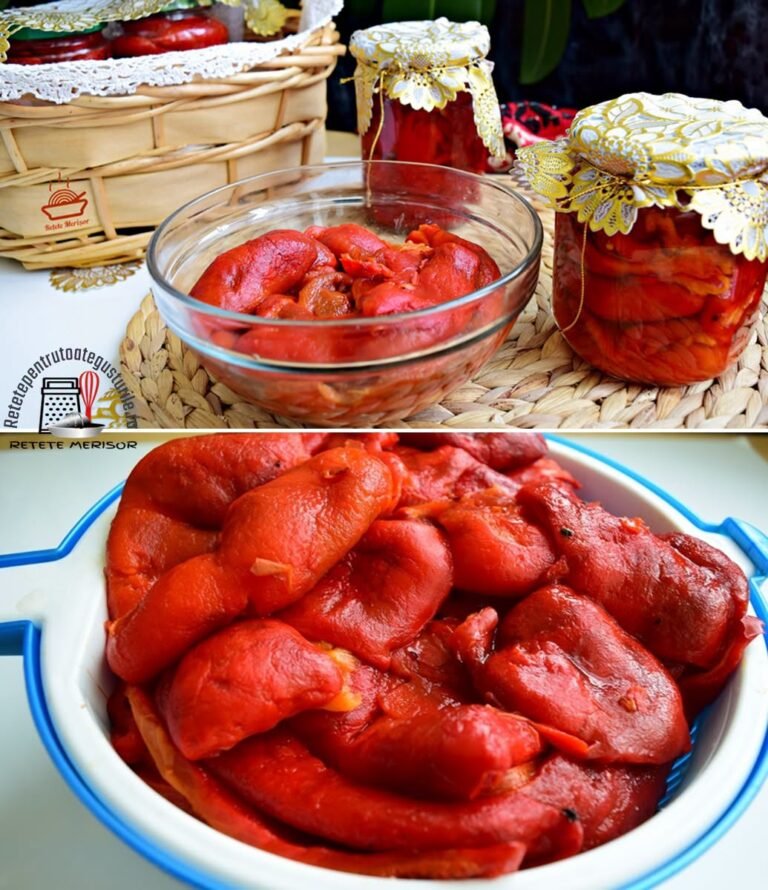 Pentru că salata de ardei copți este preferata familiei nu ezit să pun în fiecare an ardei copți la borcan conservați în oțet, pentru iarnă. Rețeta în comentarii
